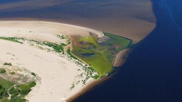 Aerial View of Sandbar at Confluence of Two Bodies of Water video