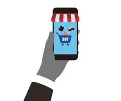 Concept of purchasing product at internet, mobile shopping. Buy Online, illustration vector