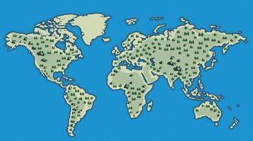 Map of the world with mountains and trees vector