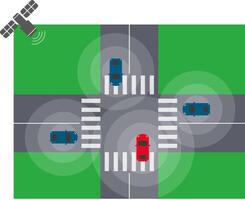 Autonomous car with satellite, top view. Self driving vehicle. vector