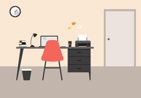 desk with computer and other things flat design, illustration vector