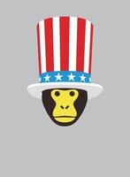 Portrait of gorilla, wearing American flap hat, like a clown, cool style, cosplay vector