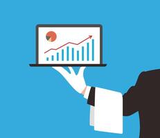 Man holding the plate, computer on the plate, illustration vector