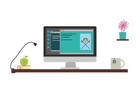 Desk with computer and other things, illustration vector