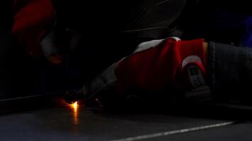 Close Up of Welder at Work with Bright Welding Torch Light video
