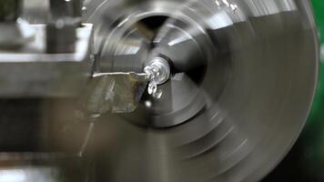 Close Up of Metalworking Lathe in Action with Spinning Metal video