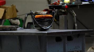 Industrial Workshop with Helmet and Tools on Metal Table video