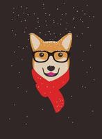 Portrait of dog, wearing glasses, like a man in the snow weather, cool style, cosplay vector