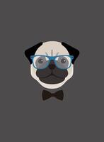 Portrait of pug dog, wearing glasses and bow tie, like a teacher, cool style vector