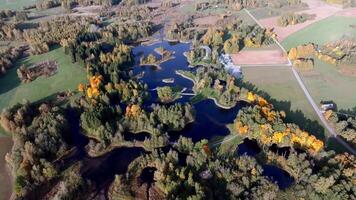 Aerial View of Lakes and Forests with Autumn Colors and Roads video