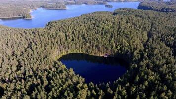 Aerial View of Circular Lake Surrounded by Dense Forest video