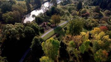 Aerial View of Botanical Garden with Winding Path and River video