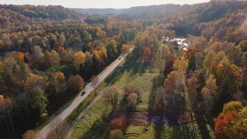 Aerial View of Sigulda, Latvia with Autumn Foliage and Winding Road video