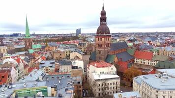 Aerial View of Riga Cathedral and St. Peter's Church in Riga, Latvia video