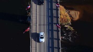 Aerial View of Bridge with Latvian Flags in Sigulda, Latvia video