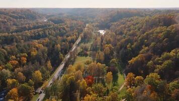 Aerial View of Autumn Colors in Sigulda, Latvia with Gauja River video