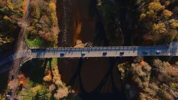 Aerial View of Bridge and Autumnal Landscape in Sigulda, Latvia video