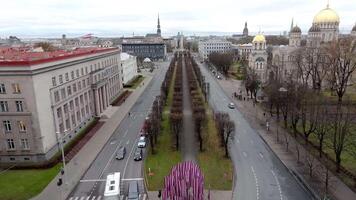Aerial View of Riga with Freedom Monument and Cathedral Domes video