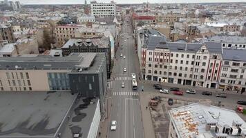Aerial View of Urban Street with Historic and Modern Architecture in Riga video