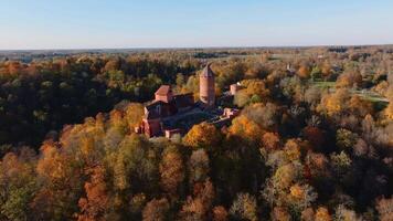 Turaida Castle Amidst Autumn Forest in Sigulda, Latvia video