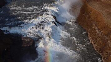 Gullfoss Waterfall Cascading into Rugged Canyon in Iceland video