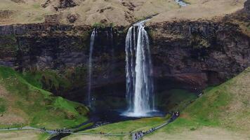 Seljalandsfoss Waterfall Cascading from Cliff in Iceland video