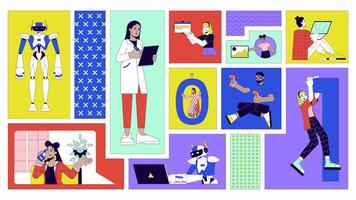 Software development people animated bento grid layout. Data scientist, programmers. Web developers multicultural 2D animation flat cartoon ui collage design. 4K motion graphic collection video