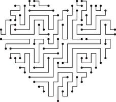circuit board, maze and heart, Artificial intelligence concept. illustration vector
