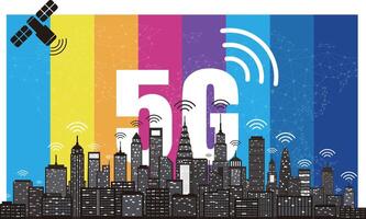 5G wireless network and smart city concept. high speed connection, flat design. vector
