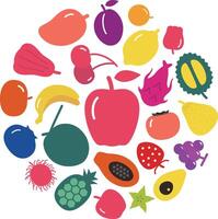 Many fruits icons combine into a circle vector