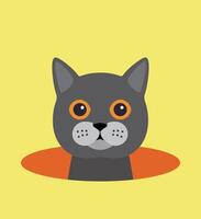 cute cat on the hole, watching, illustration vector