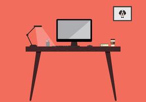 desk with computer and other things, illustration vector