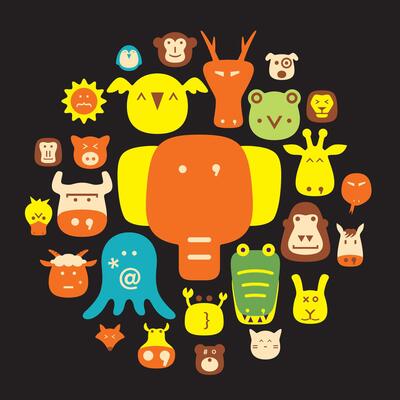 animal face flat icon set