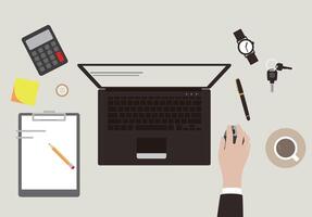 desk with computer and other things, illustration vector