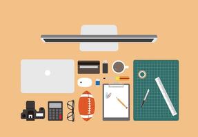 Desk with computer and other things, illustration vector