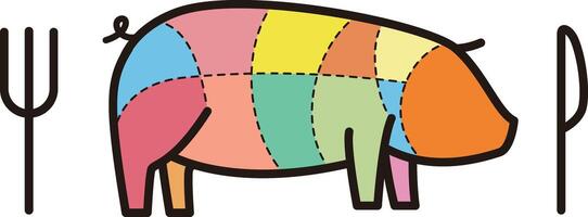 Pig meat cuts. butcher cuts diagram. Scheme of pork vector