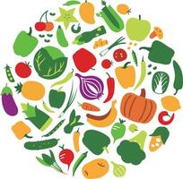 Vegetables and fruit icon set in a circle, illustration vector