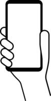 Hand holding smart phone, blank white screen on white background vector