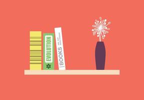 books on the bookshelf, flower and vase, illustration vector