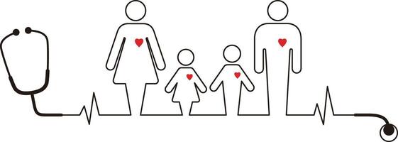 Stethoscope connecting the family with heart, illustration vector