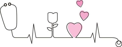 Stethoscope with rose and heart illustration vector