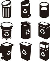 Trash cans, garbage and Recycling Can icons vector