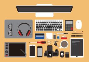 desk with computer and other things, illustration vector