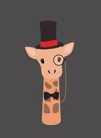 Portrait of giraffe, wearing hat, like a gentleman, cool style vector