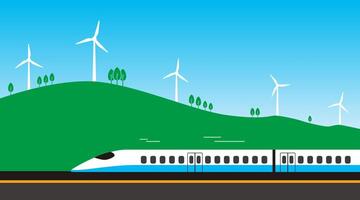 High-speed rail travel on the road, wind generator vector