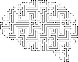 circuit board, maze and brain, Artificial intelligence concept. illustration vector