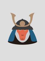 Portrait of monkey, wearing ancient helmet, like Ancient Samurai, cool style vector