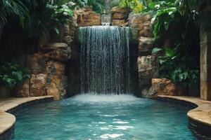 Relaxing afternoon by the tranquil infinity pool in a scenic outdoor setting photo