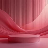 Red wave backdrop with circular platform for presentation or display in a modern setting photo