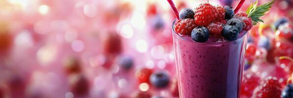 Refreshing berry smoothie with vibrant colors and flavors served in a glass photo
